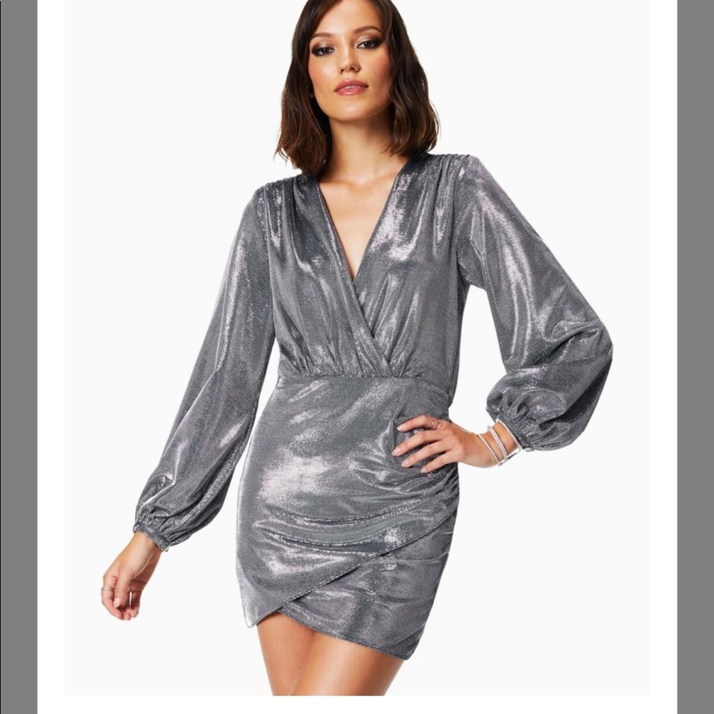 NWT Ramy Brook Bonny Metallic Silver Mini Dress Size M